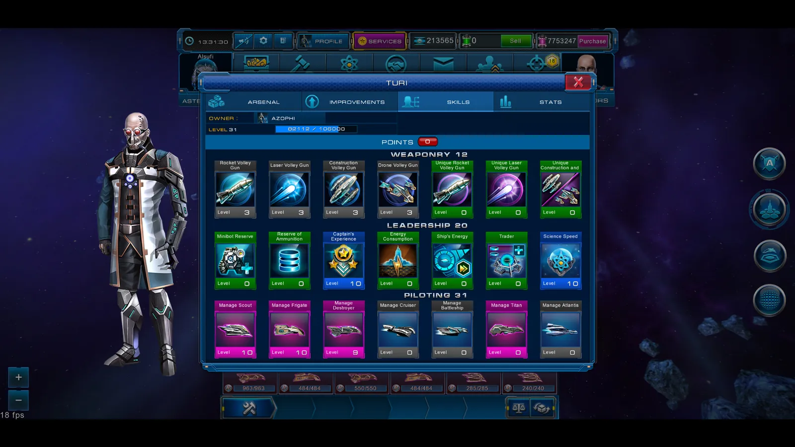 Astro Lords: Oort Cloud captain and equipment loadout