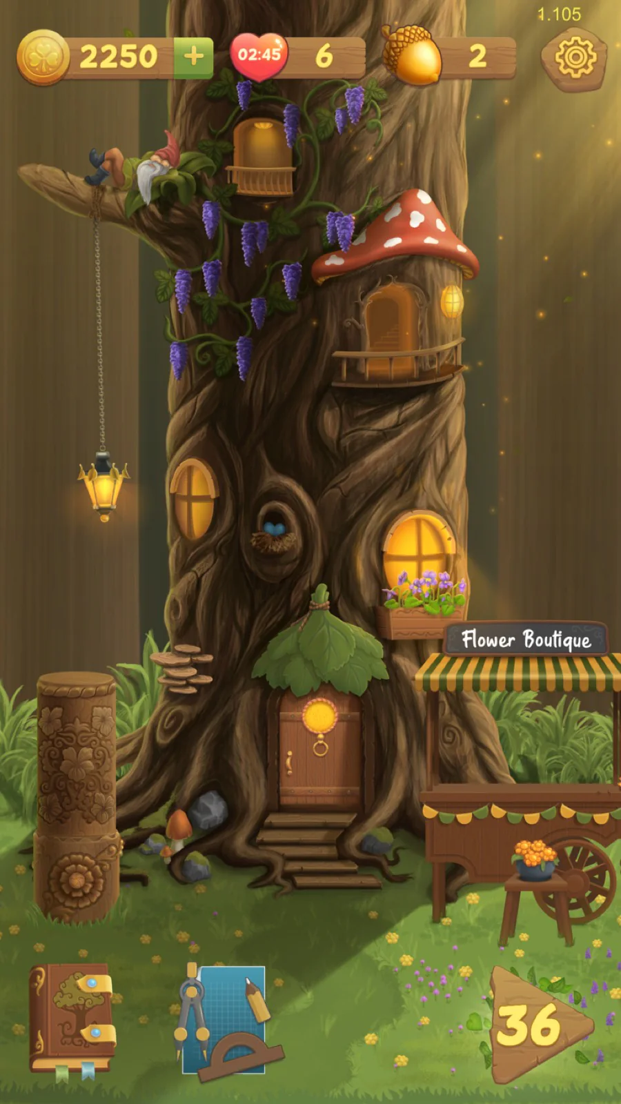 Flower Book tree-house customization screen