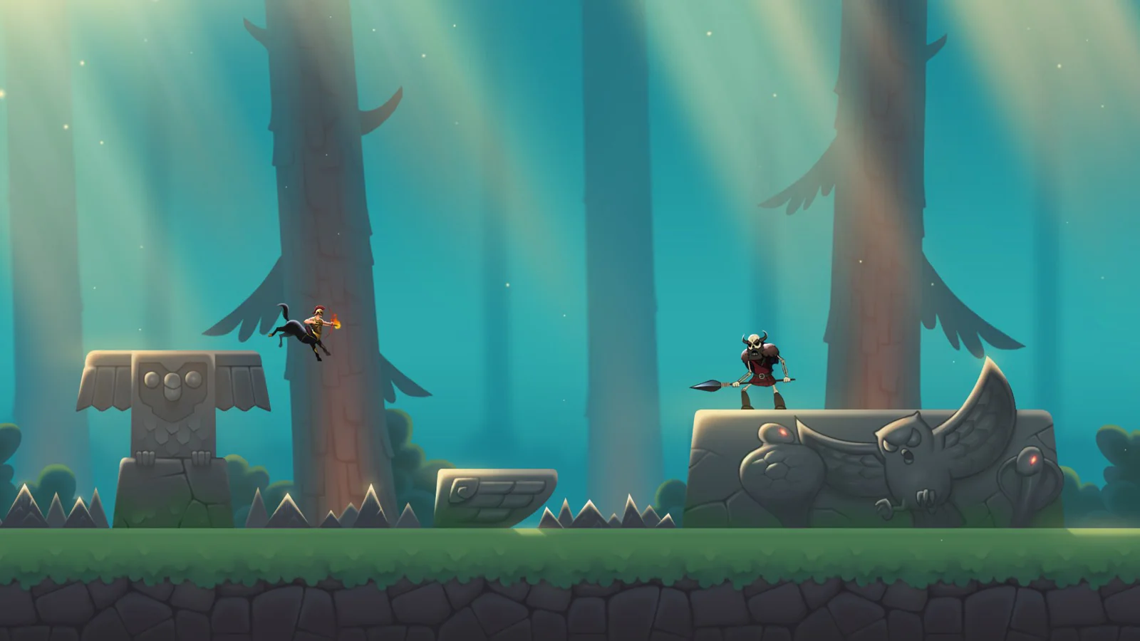 Bronze Hoof running through a sunlit grove