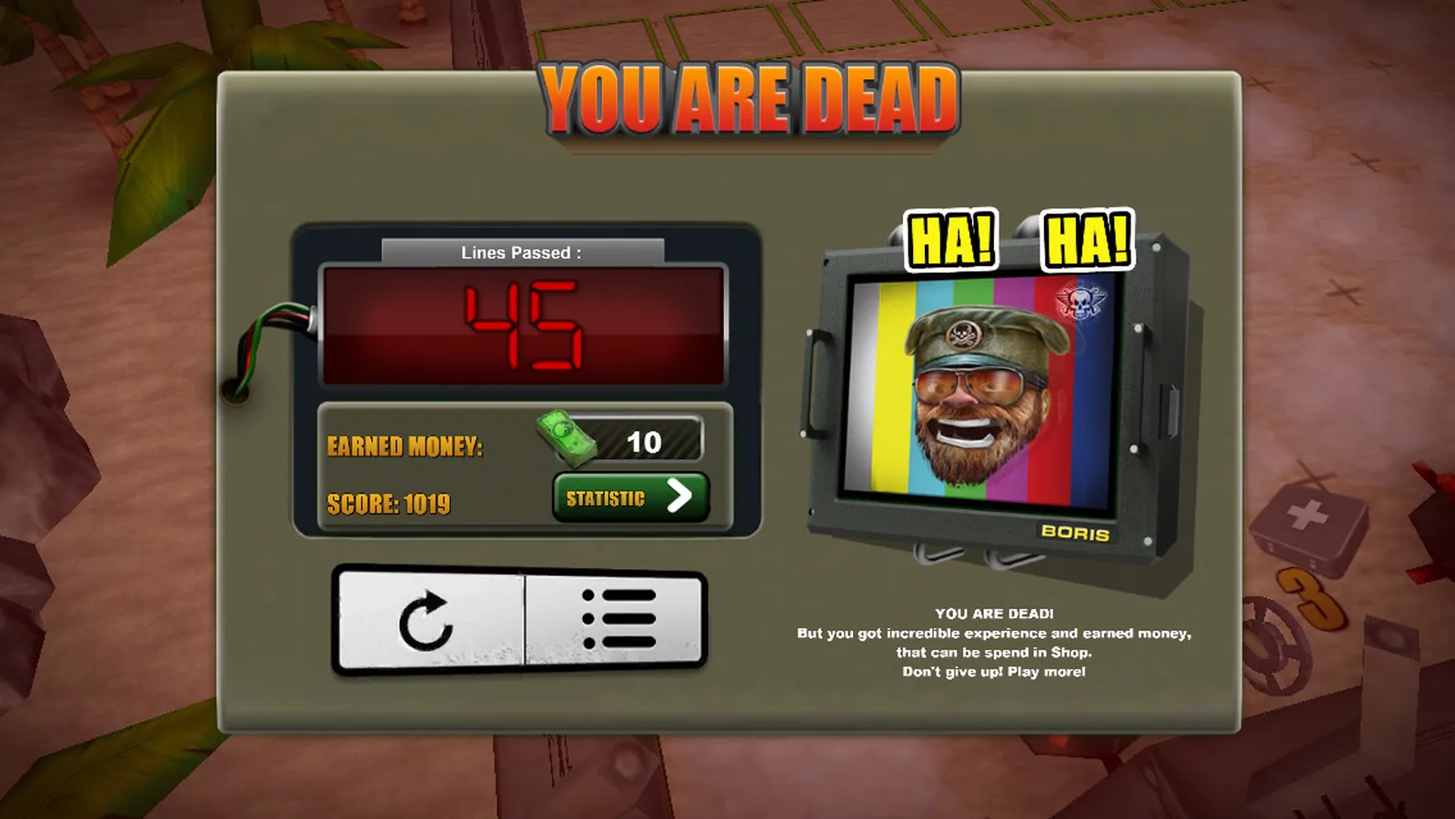 Crazy Sapper 3D game over screen