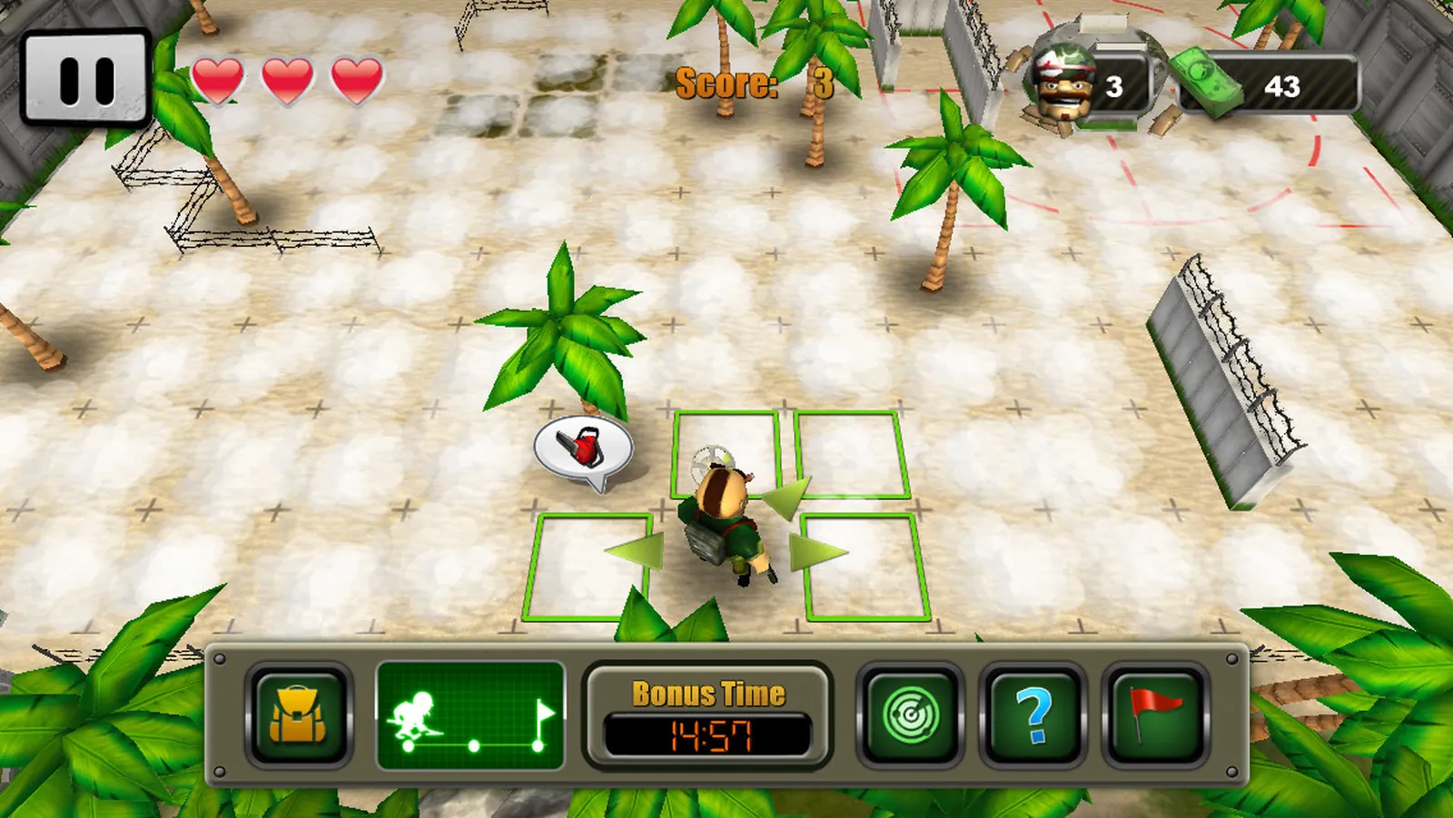 Crazy Sapper 3D marked safe route across the minefield